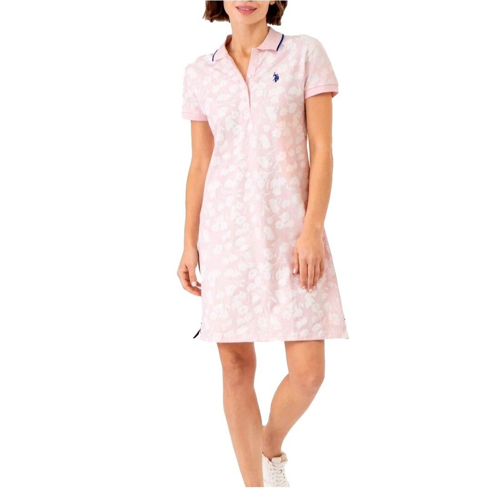 U.S. Polo Assn. Women's Polo Dress Size Small Pink Tulip Print Floral Logo